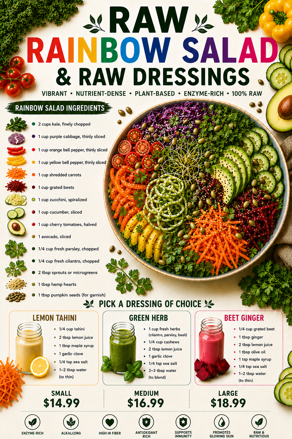Raw Rainbow Salad & Raw Dressings — vibrant, nutrient-dense, plant-based, enzyme-rich