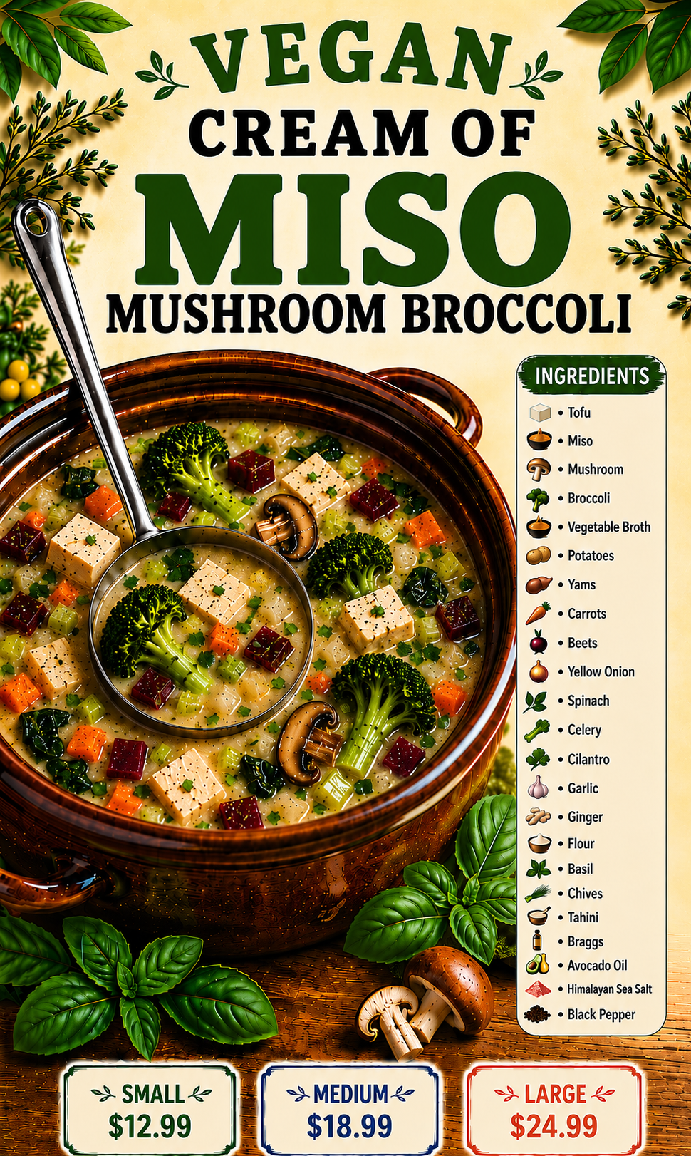 Cream of Miso Mushroom Broccoli Soup